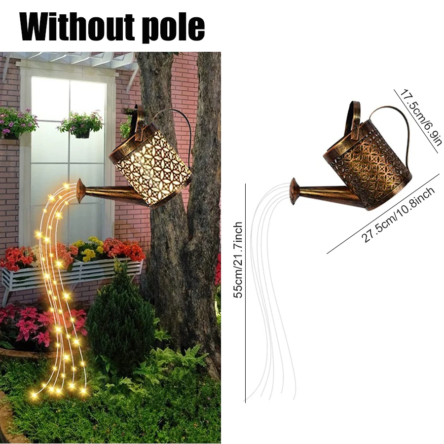 solar motion lights Solar Powered Wrought Iron Hollow Lamp Trapezoid Watering Can Sprinkles Fairy Light Waterproof Shower Lights Christmas Gardland indoor solar lights