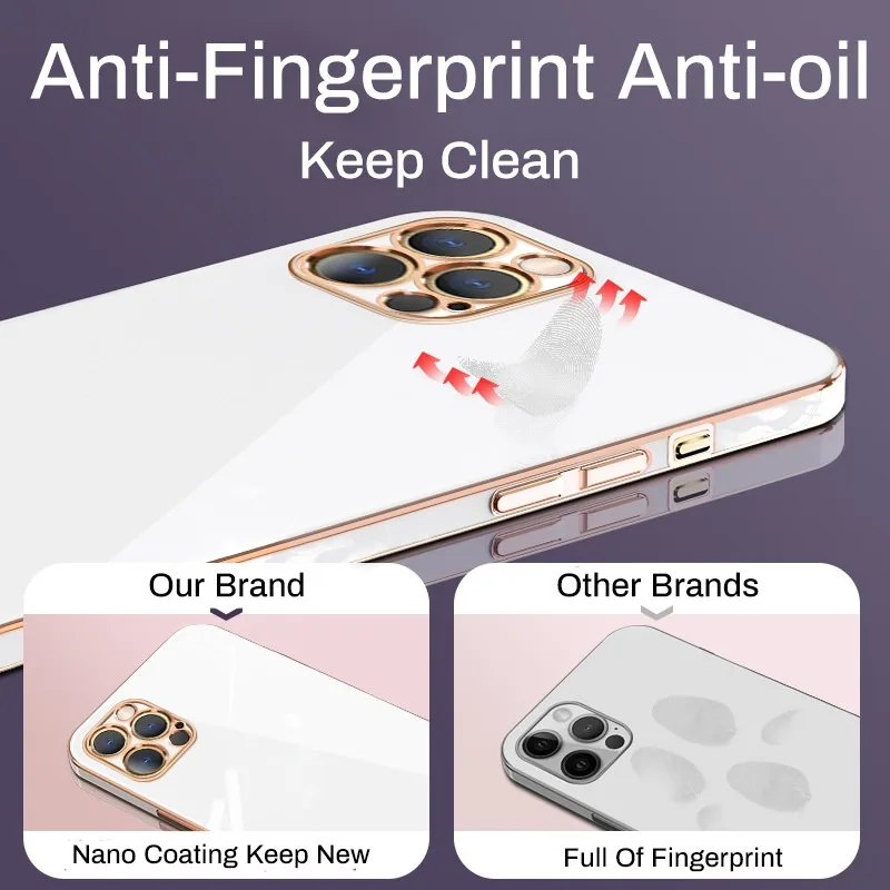 Custodia per telefono con bordo placcato quadrato per IPhone 15 11 12 13 14 Pro Max Mini Plus Custodia protettiva morbida in silicone tinta unita_voghion.com