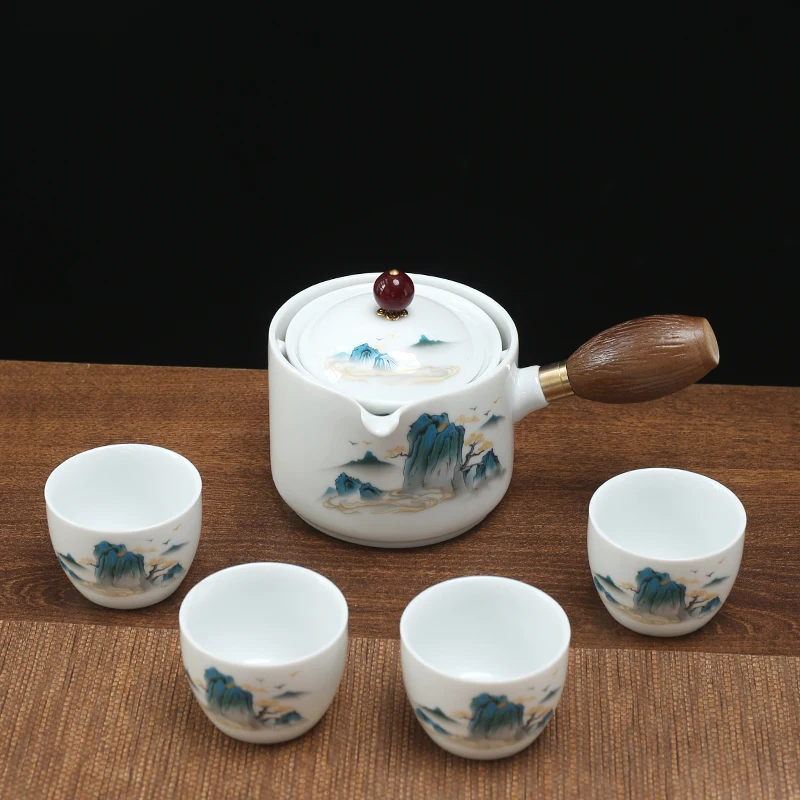 Ceramic Tea Set Tea Maker Teapot Porcelain Gongfu Set Portable Teaware Sets Cup For 360 &deg; Rotation Teapot