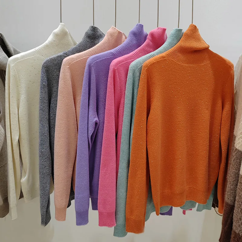 

23 Women Solid Color Basic Wool Pullover Casual Fashion Runway Long Sleeve Turtleneck Tops Autumn Winter Warm Bottom Sweater New