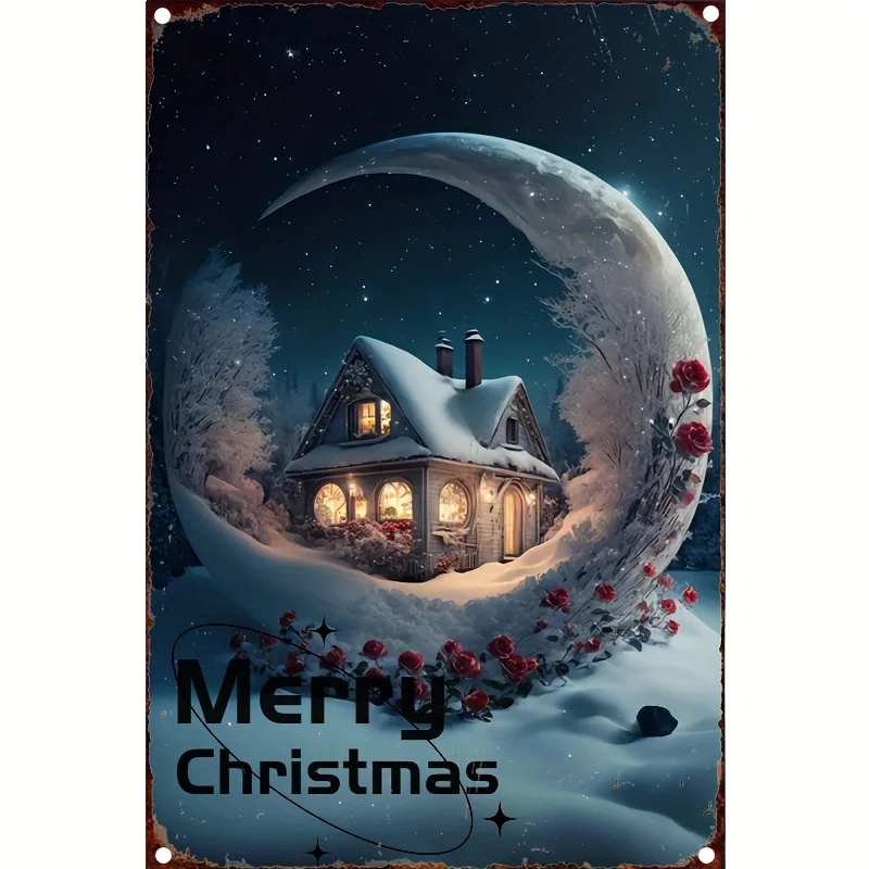 

Tin Sign Merry Christmas Winter Snowy Country Metal Tin Sign Wall Decoration Home Art Decor Bar Plaque 12x8 Inch Room Decor