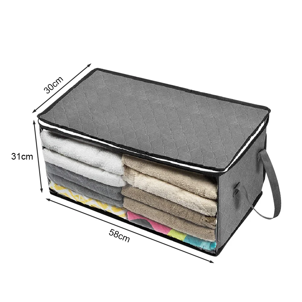Foldable Blanket Storage Bags Sweater Quilts Organizer with Sturdy Zippers Closet Organizer Large Clear Window & Carry Handles