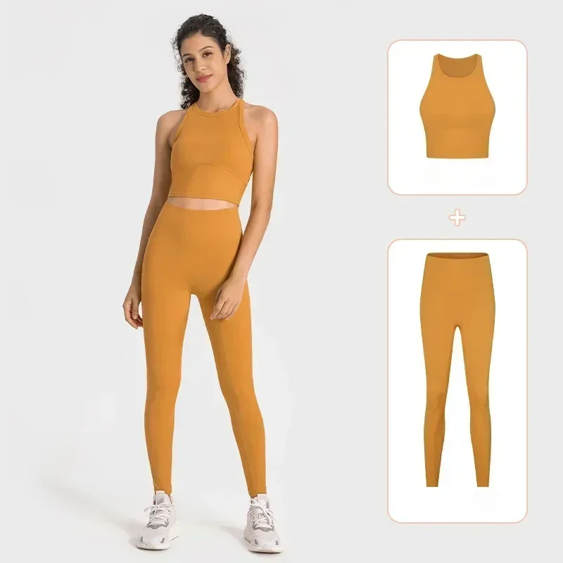LO Women's Sports Lycra Yoga Set Yoga Bra Top Seamless Tight Leggings Outdoor Exercise Running Pants Fitness Clothing Set