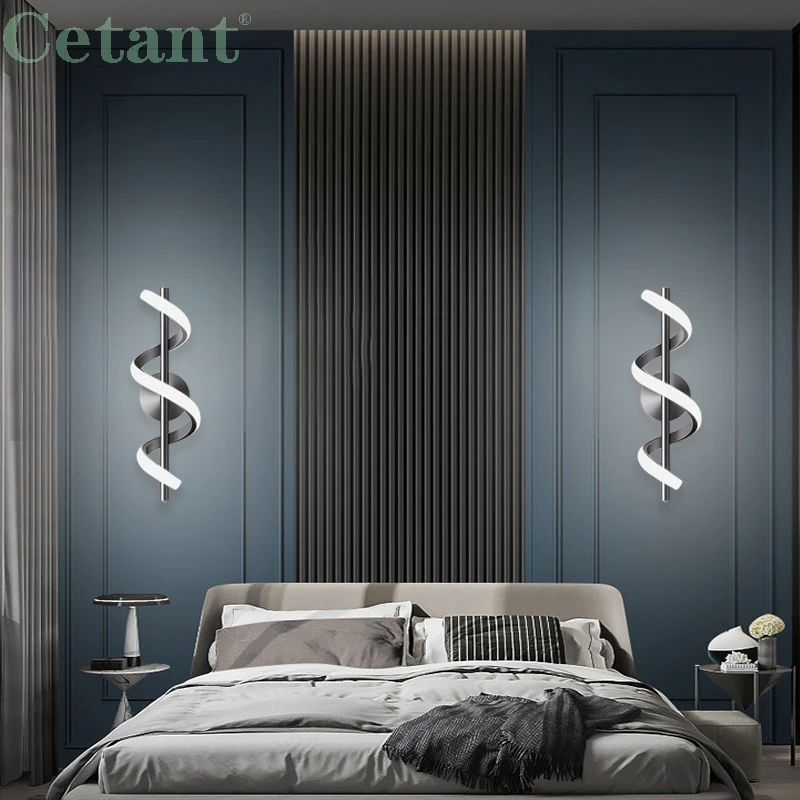 Minimalist LED Wall Lamp Nordic Bedroom Bedside Sconce Black White Gold ...
