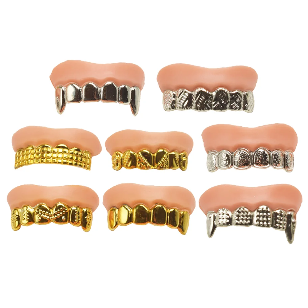 

8 Pcs Gold Silver Halloween Dentures Child Kids Playset False Teeth Props Plating