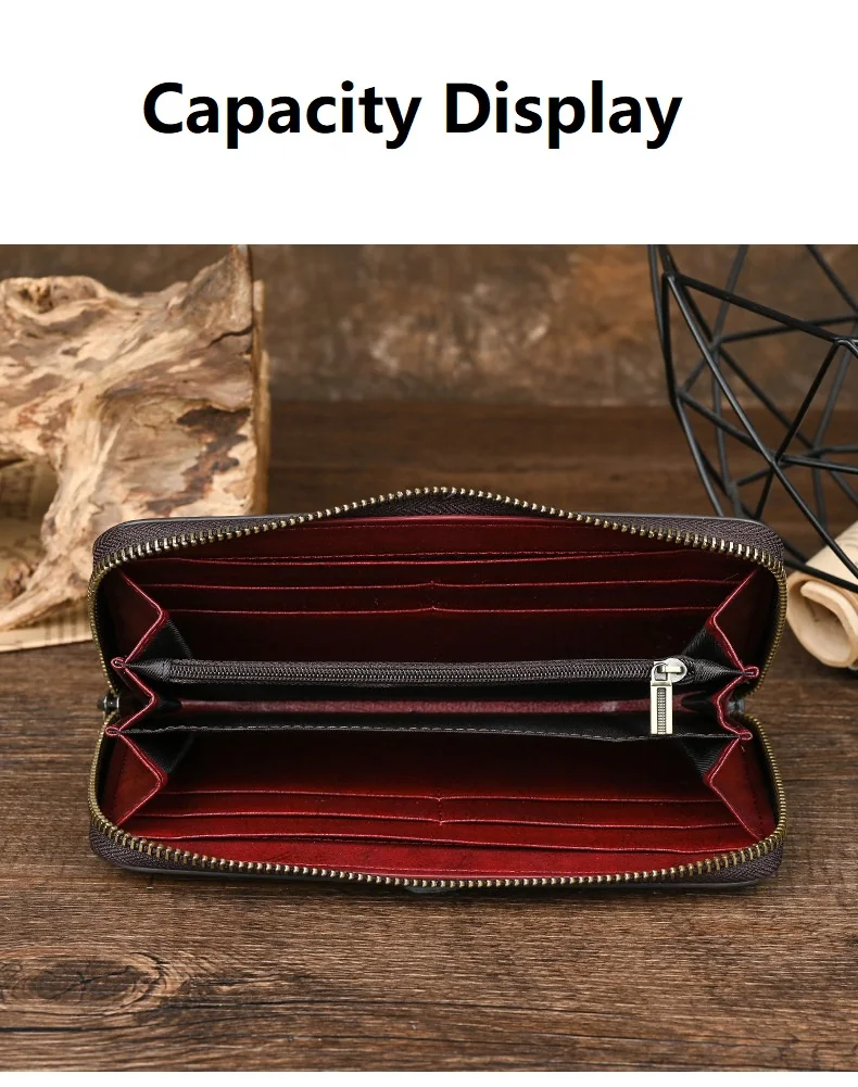 Große Rindsleder Kartenhalter Clutch Bag Langer Reißverschluss Floral Damen Leder Geldbörse Vintage Echtleder Geldbörse Damen – Detail 8