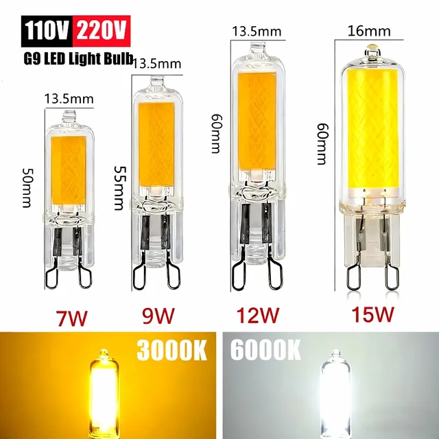 หลอดไฟ LED G9 10 ชิ้น 5 ชิ้น 12W 15W AC110V 220V หลอดแก้วสว่างพิเศษ ไฟคงที่ หลอดไฟ LED G9 COB 1