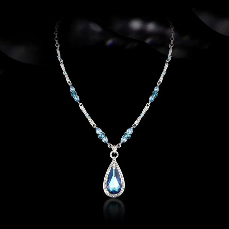 

KOFSAC High Quality Austrian Crystal Clavicle Chain Female 925 Sterling Silver Necklace Water Droplets Necklaces Banquet Jewelry