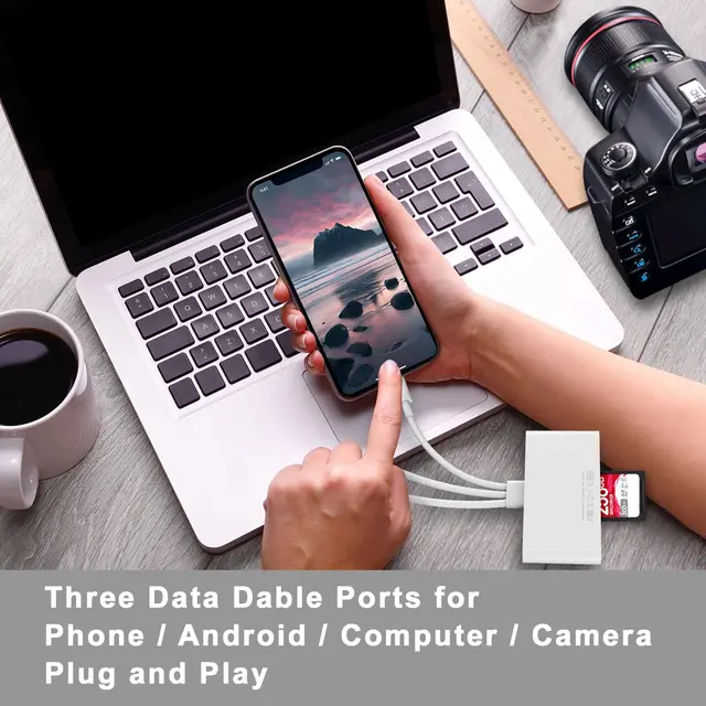 Lector de tarjetas de memoria Lightning a SD TF, adaptador USB OTG 5 en 1 con puerto de carga para iPhone, iPad, Xiaomi, Samsung, Huawei, MacBook - Imagen 6