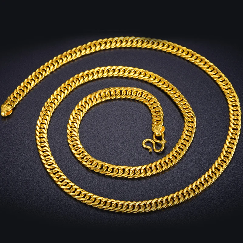 Pure 24K Yellow Gold Horsewhip Necklace 999 Gold luxury Domineering perfect Necklace 22g