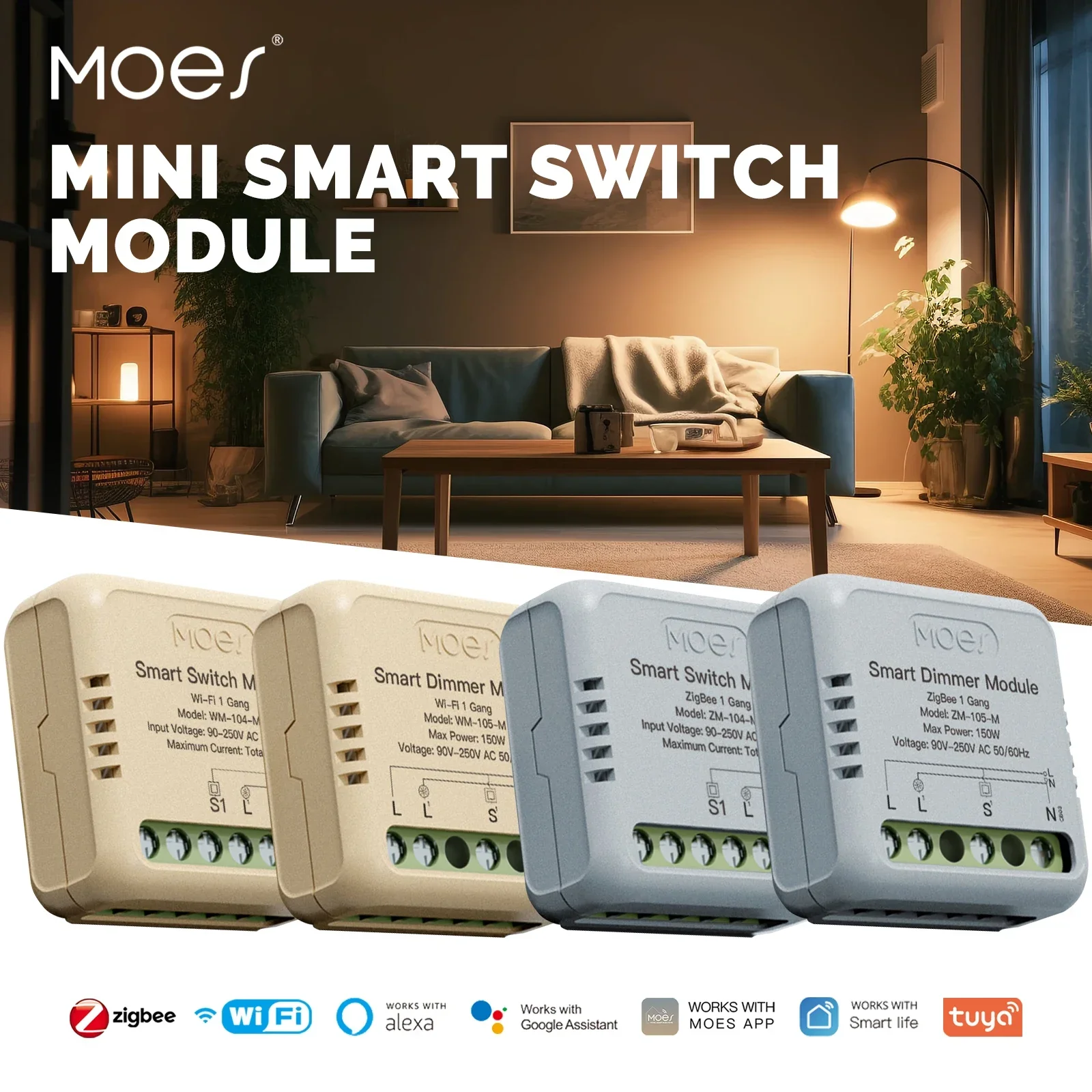 MOES Star Ring Series Mini Tuya WiFi Zigbee Smart Switch DIY Module Light Switch 1 2 Gang Remote Control Work Alexa Google Home smart switch smart light switch wireless remote control switch