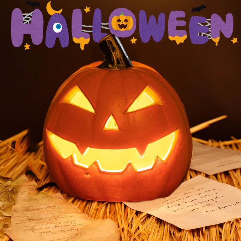 

24cm Halloween Pumpkin Led Lamp Creative Lantern Decoration Flashing Ghost Festival Glowing Shopping Park Indoor Garden Decorat