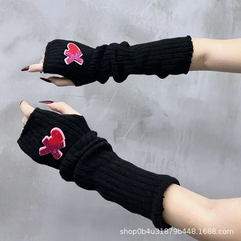 Punk subculture yarn arm sleeve top y2k millennium student autumn and winter new product sweet and spicy girl sleeve half finger