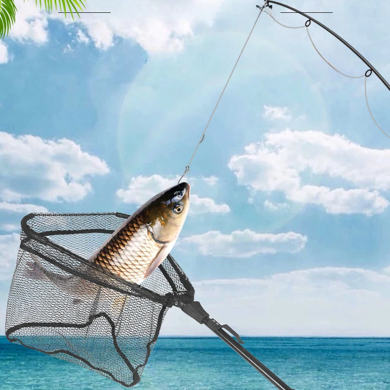 

Triangular Foldable Landing Net 90CM Telescopic Fishing Net Carbon Fiber Pole Scoop Net for River Fishing