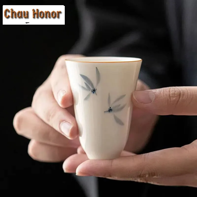 2pcs/set Creative Pure Hand-painted Ceramic Orchid Tea Cup Thin Tire Master Cup Kungfu Teaset Tea Ceremony Accessories Gift 40ml