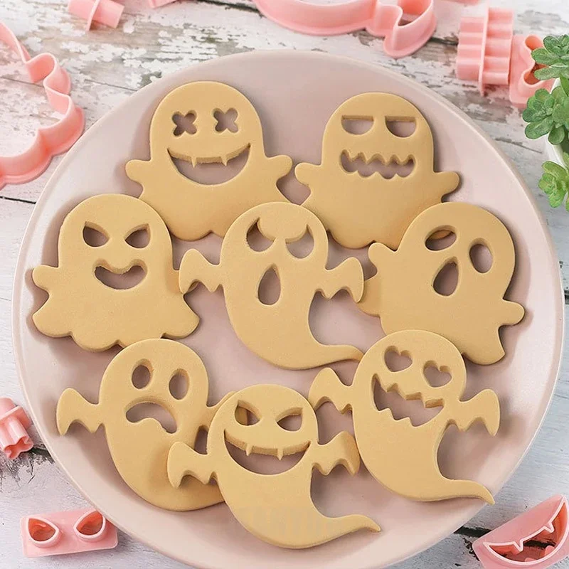 Halloween Cookie Cutters DIY 10Pcs/ Set Ghost Face Biscuit Fondant Embosser Stamp Cake Decorating Tool Baking Supplies