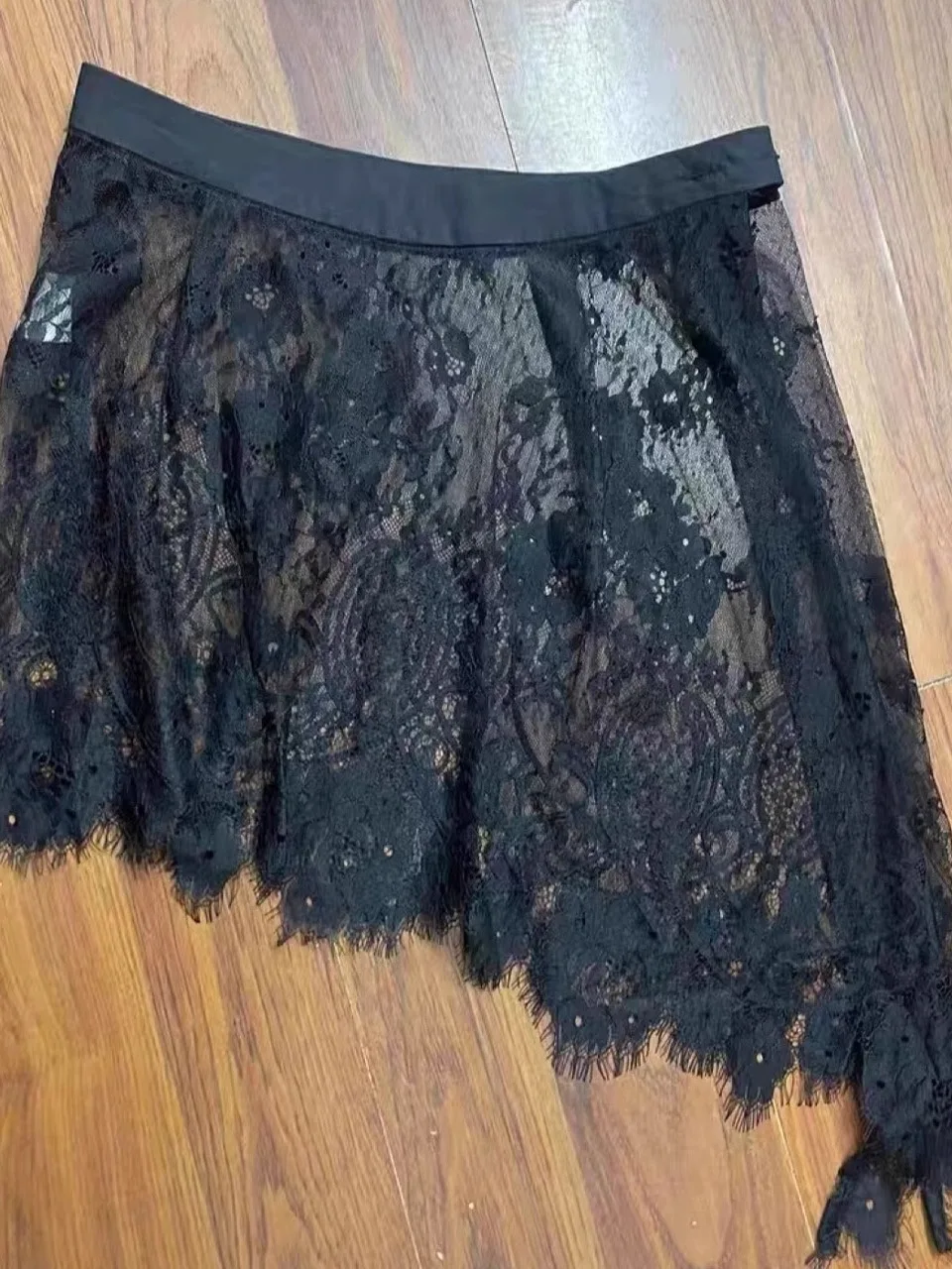 Faionable Asymmetric Lace Curtain Skirt Women's High Waist A-Line ort Skirt Layered Wear Summer New Arrival Korean Sle