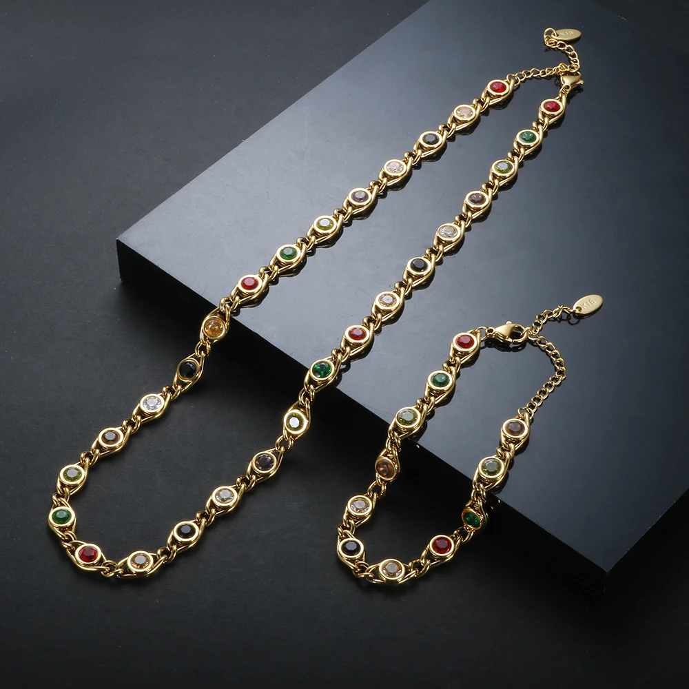 Trend Colorful Cubic Zirconia Panel Bracelet Necklace For
