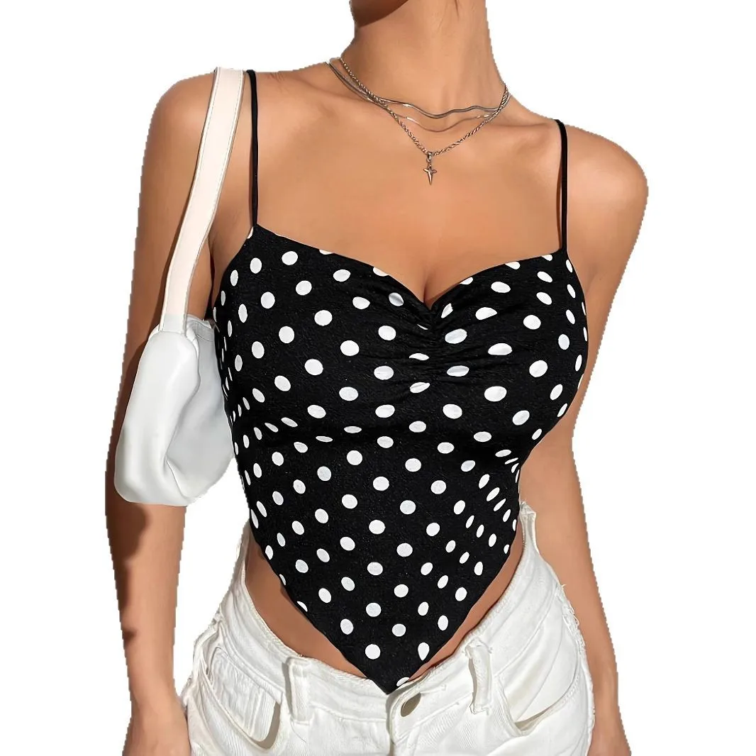 Top corto alla moda da donna in stile spiaggia sexy senza schienale con canotta estiva a pois 2025 - immagine 6