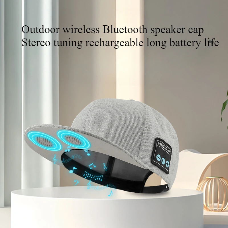 New Bluetooth music headphone cap with dual ear stereo external charging music speaker cap