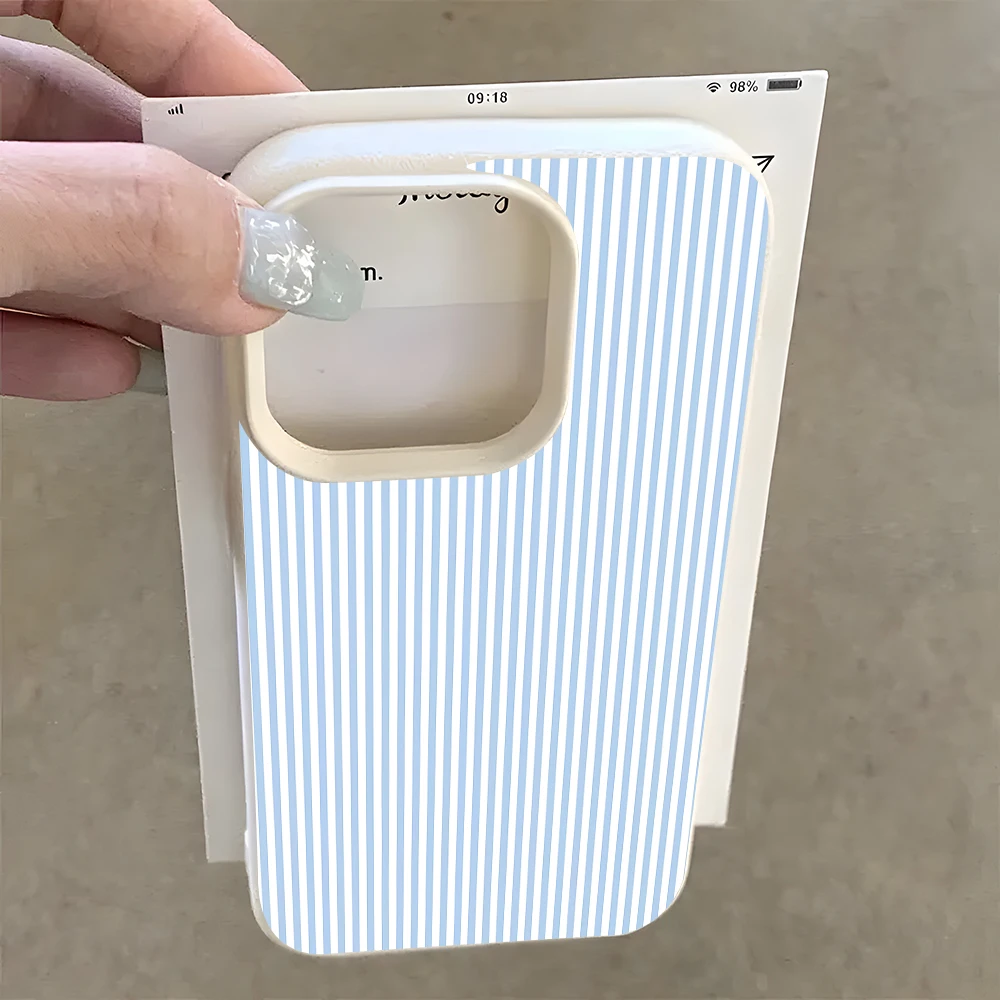 Light Blue Stripe Pattern Lychee Soft Phone Case Cover