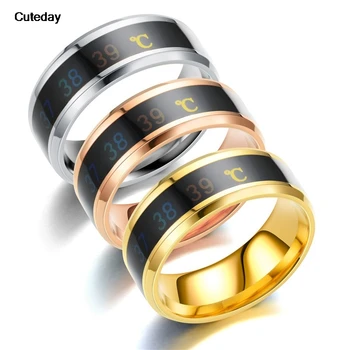 Anello con fascia d'amore in acciaio inossidabile con corpo sensore intelligente con anelli con funzione di misurazione della temperatura per accessori per coppie Anillo