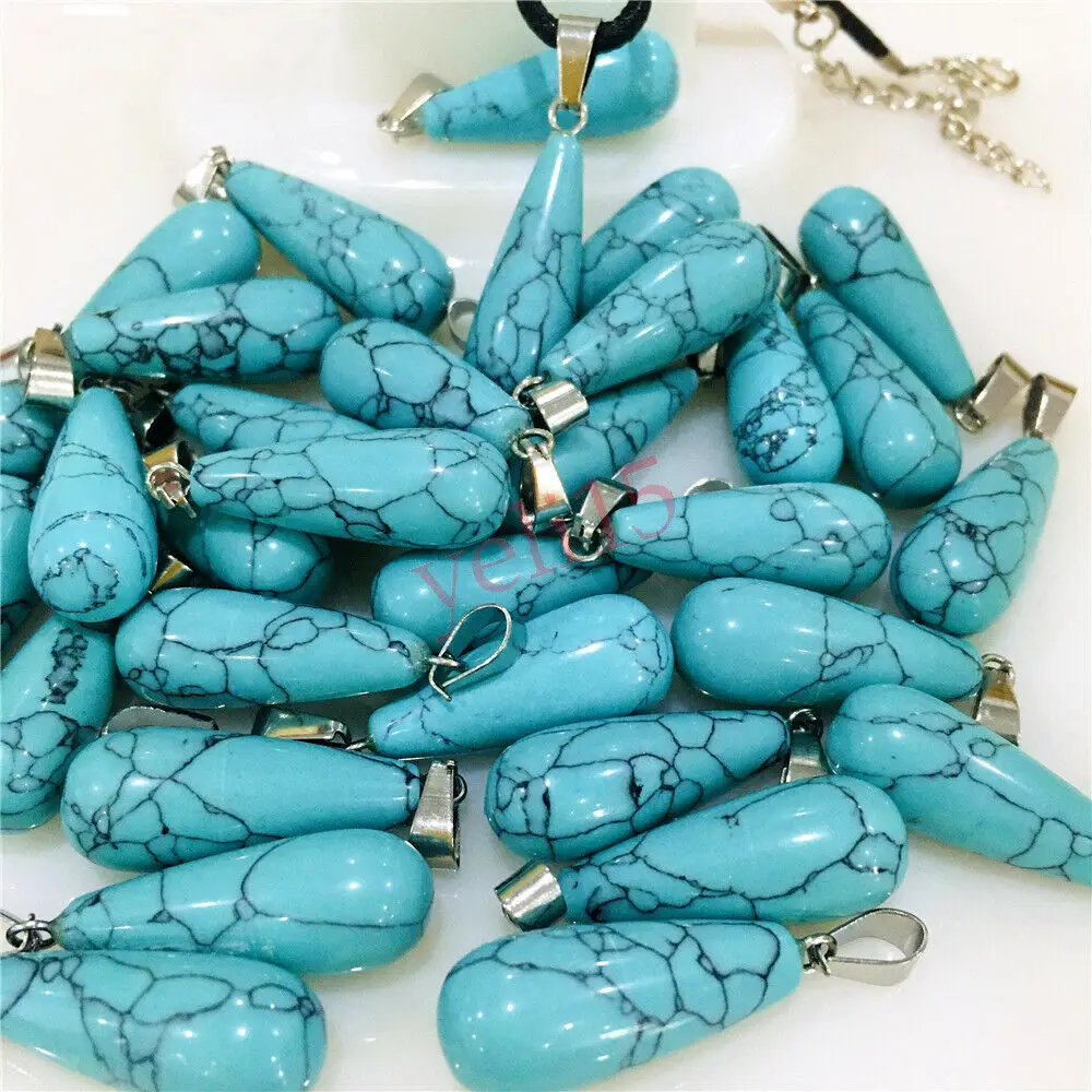 

50Pcs Natural Turquoise Stone Agate Pendants 10 x 25mm Waterdrop Shape