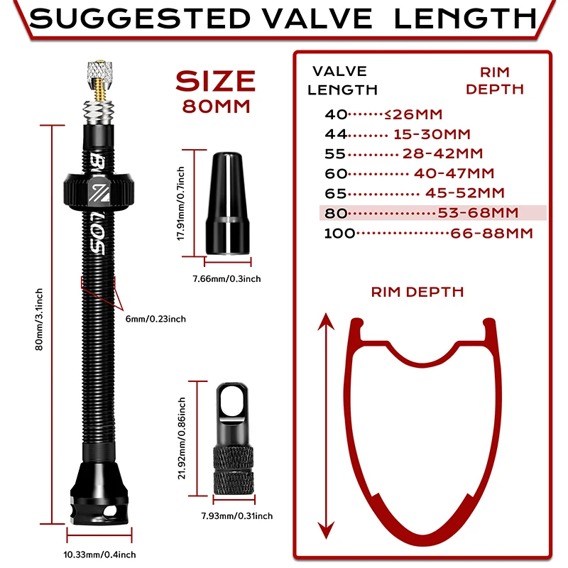 BUCKLOS F/V Tubeless Bike Valve 80mm 100mm CNC Aluminum Alloy Presta Valve Road Bicycle Tubeless Rim Bike Accessories 2PCS