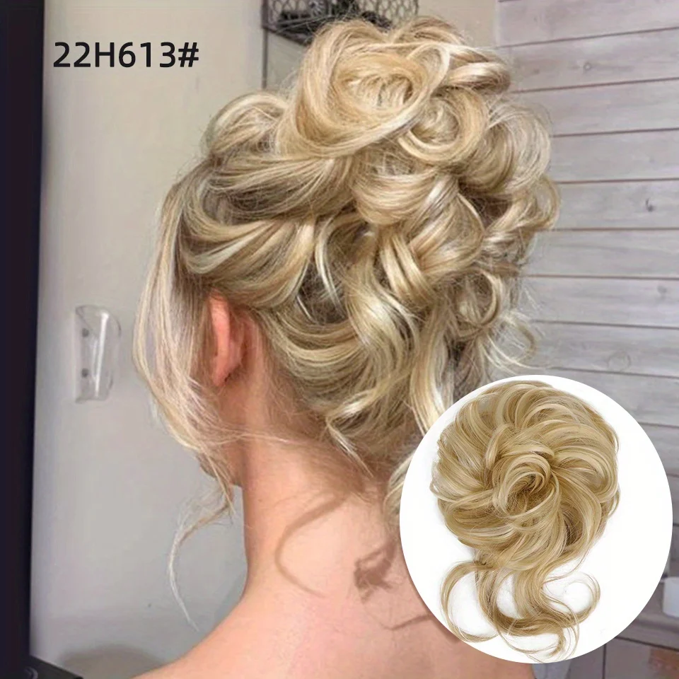 Chignon Elastico Riccio con Riflessi Biondi, Posticci Capelli Sintetici per Donne - immagine 5