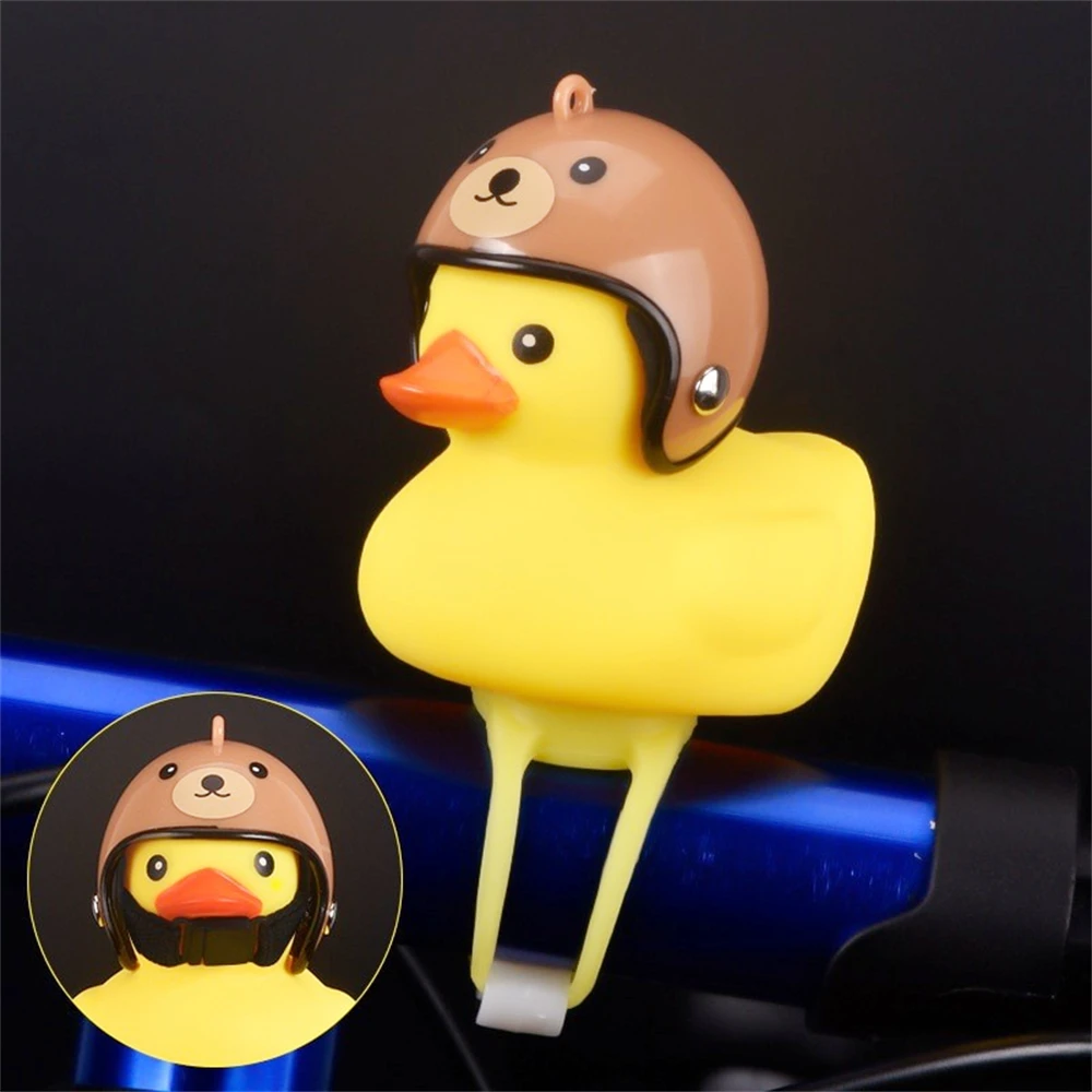 1Pc Gummi Ente Spielzeug Auto Ornamente Gelbe Ente Auto Dashboard Dekorationen Squeeze Ente Fahrrad Hörner mit Propeller Helm – Detail 2