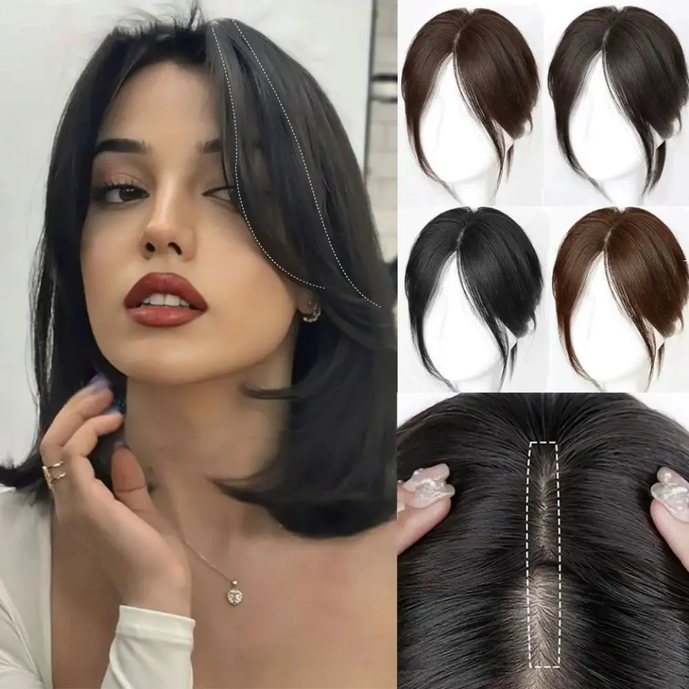 Hair Extensions Hair Bangs Hair Topper Middle Part Fake Bangs Fringe Synthetic Topper Hairpiece Clip-In Bang Extension Natural Invisible Clourse for Women