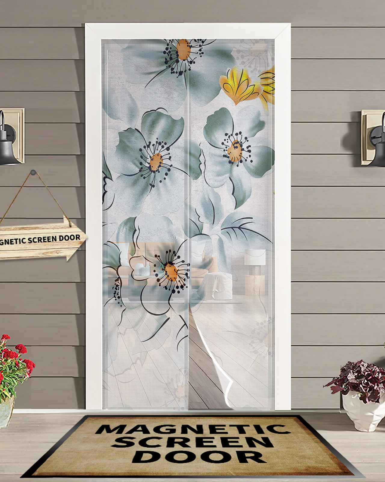 

Flower Gradient Leaf Magnetic Mosquito Net Summer Anti Bug Fly Door Curtains Kitchen Screen Door Mesh