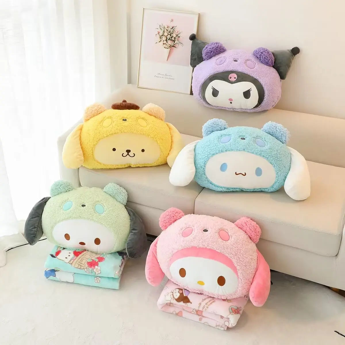 

Sanrio Japanese Anime My Melody Pochacco Plush Pillow Blanket Cute Cartoon Cinnamoroll Kuromi Lunch Break Blanket Gifts