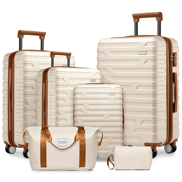 Ensemble de bagages 6 pièces avec sacs de voyage, valises rigides extensibles avec roulettes pivotantes et serrure TSA, couleur crème 1