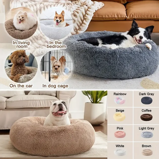 Plush Warm Round Large Dog Bed Winter Soft Puppy House Medium Cat Sofa Sleeping Bed Elastic Small Dog Kennel Nest Accessories 2