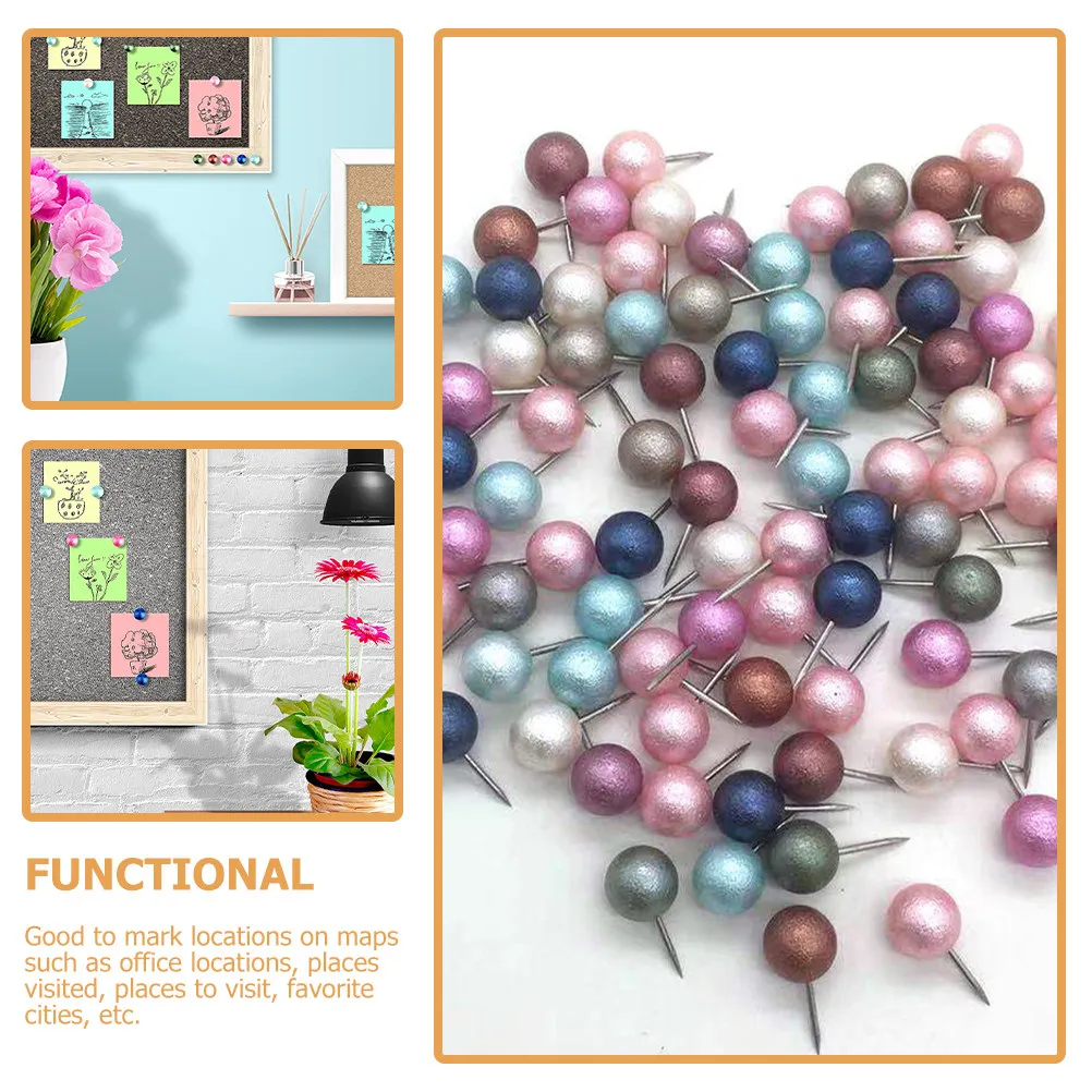 100Pcs 공 모양의 헤드 엄지 못핀 밝은 색상의 장 푸시핀 지도 표시용 사무실 지리 공예 코르크 보드 포스터