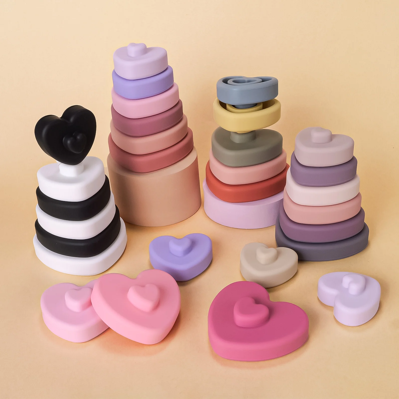 6Pcs Baby Montessori Toys Soft Building Blocks Silicone Stacking Blocks Love Shape Silicone Construction Toy Gifts