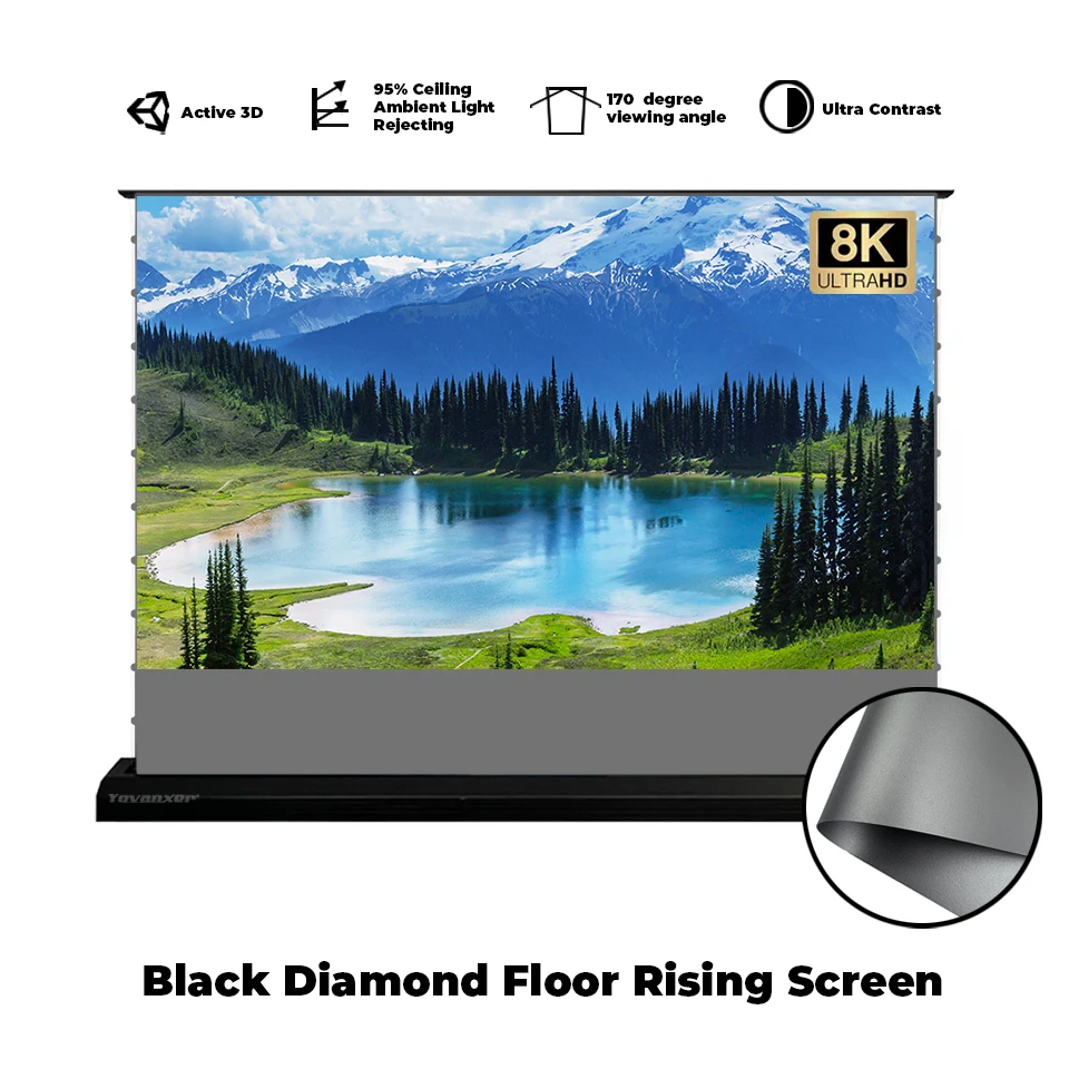 

84 Inch Black Diamond ALR Electric Floor Rising Projector Screen Roll Up Motorized Projection Screen 4K Projection Curtain