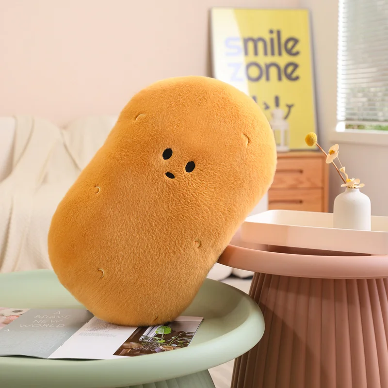 厚い髪と大きな目を持つぬいぐるみ,野菜,魚,ジャガイモ,茶色のポテトの