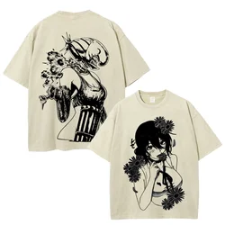 Vintage Gothic Washed Oversized Chainsaw Man Anime T - Shirt - Unisex Short Sleeve Cotton Tee - XXL (Beige)
