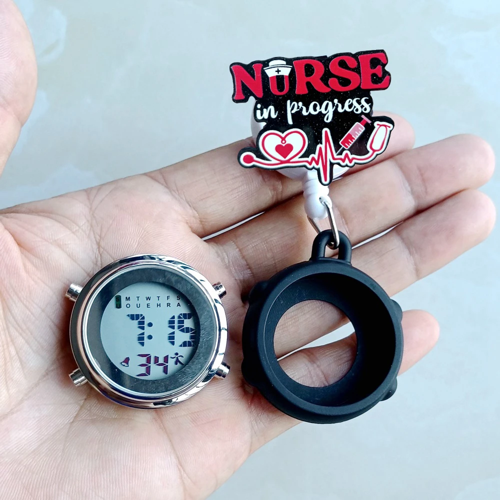 Pocket Watch Cartoon Shiny Glitter Acrylic Medicine Medical Hospital Nurse Doctor Multi-function Digital Clip Retractable Badge Pocket Watch