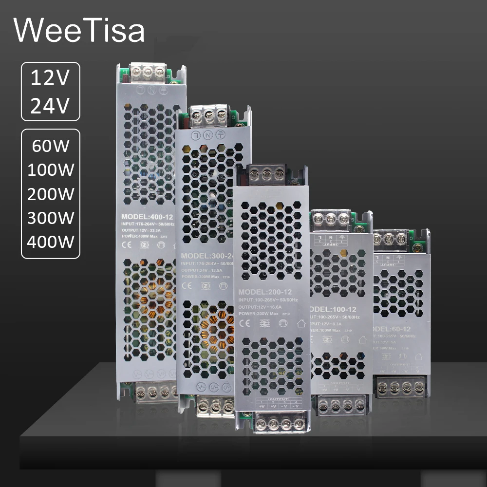 Power Supply for Led Strips AC110V 220V to DC 12V 24V Voltage Converter Transformers 60W 100W 200W 300W 400W Source Adapter
