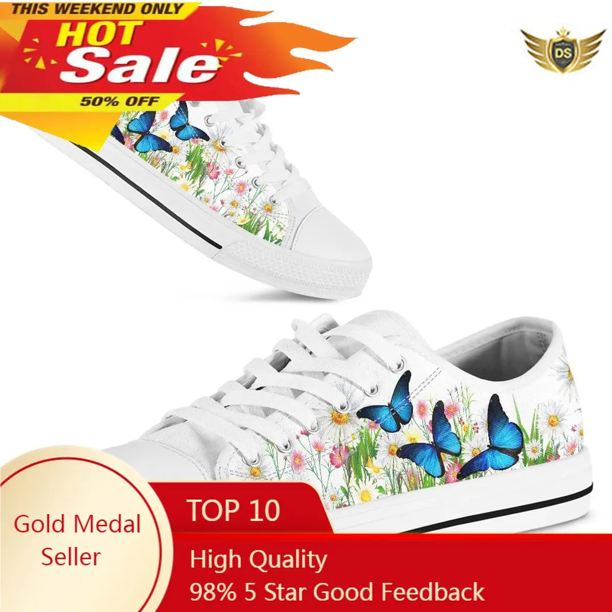 Sneaker Women Shoes Blue Butterfly Pattern Canvas Shoes New Style Female Sport Casual Shoes Women Chaussure Femme