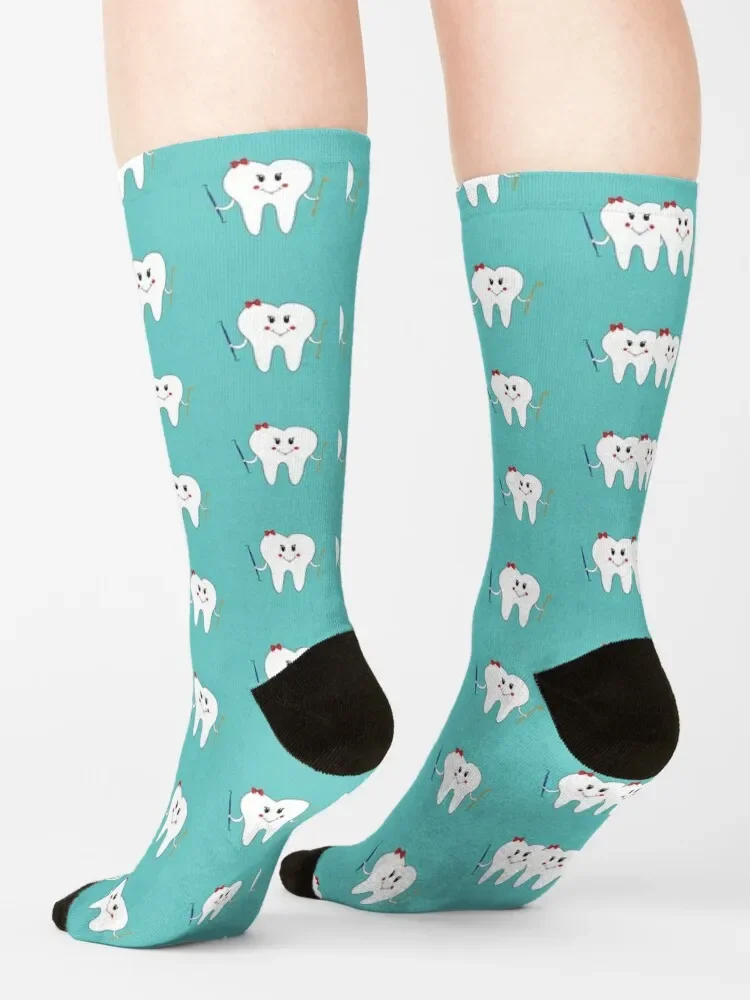 Cartoon tooth with dentist tool Socks sports and leisure fashionable essential Socks Man Women's