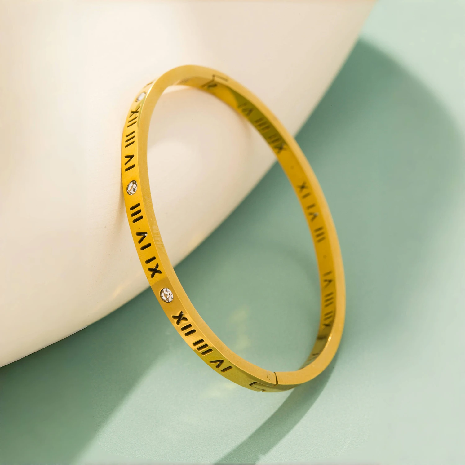 UHBINYCA Fashionable Hollow Roman Numeral Inlaid Zircon Bracelet for Women, Stainless Steel Hypoallergenic Jewelry 5