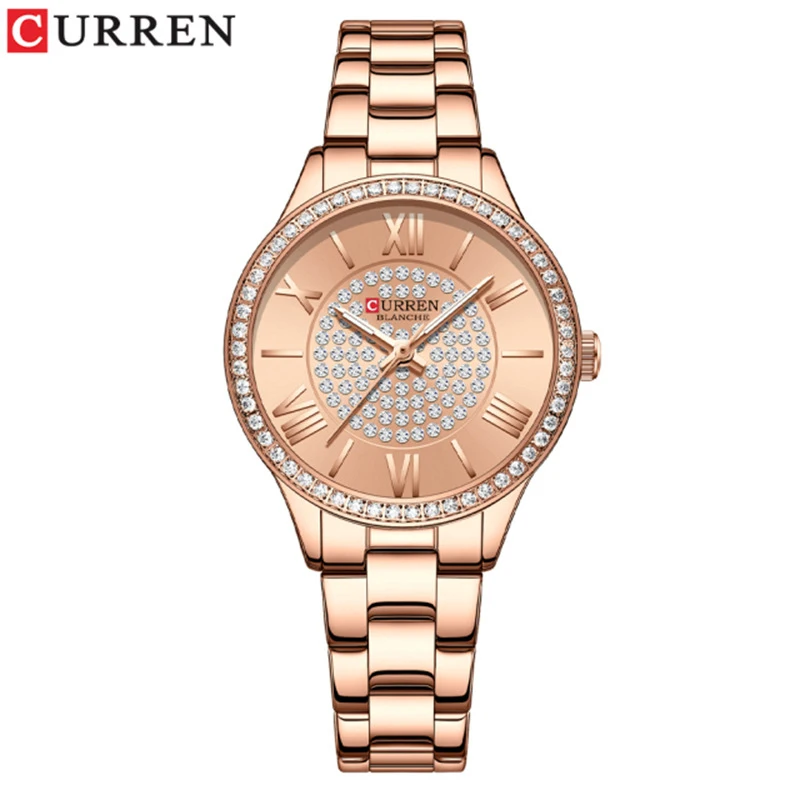 

Curren Fashion Women's Watch Gold Luxury Quartz Wristwatches for Women Top Brand Rhinestones Watches Stainless Steel Ladies Gift