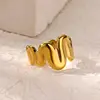 Bend Winding Geometric Open Rings for Women Stainless Steel Gold Color Wedding Ring Aesthetic Fashion Waterproof Jewlery Gift