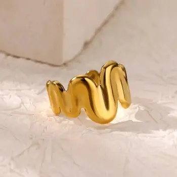 Bend Winding Geometric Open Rings for Women Stainless Steel Gold Color Wedding Ring Aesthetic Fashion Waterproof Jewlery Gift