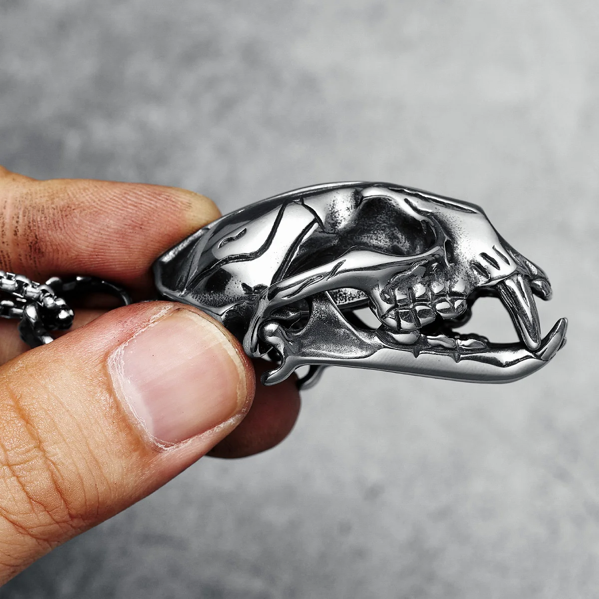 Colgant de queleto de tigre con dient de sable, collar de calavera para hombr, cadenas de acero inoxidable, Punk Rock, Rap para amigo, regalo de joyería masculina - AliExprs 36