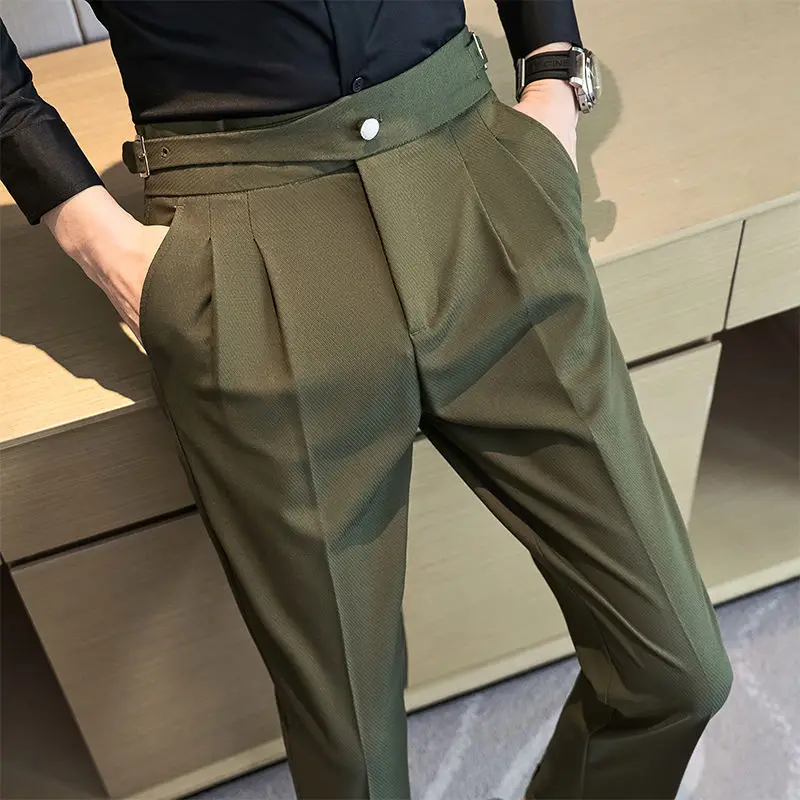 

Youthful Men's High Waist Flat Casual Pants for Autumn and Winter with a Sense of High-End, Straight Tube Solid Color Trousers